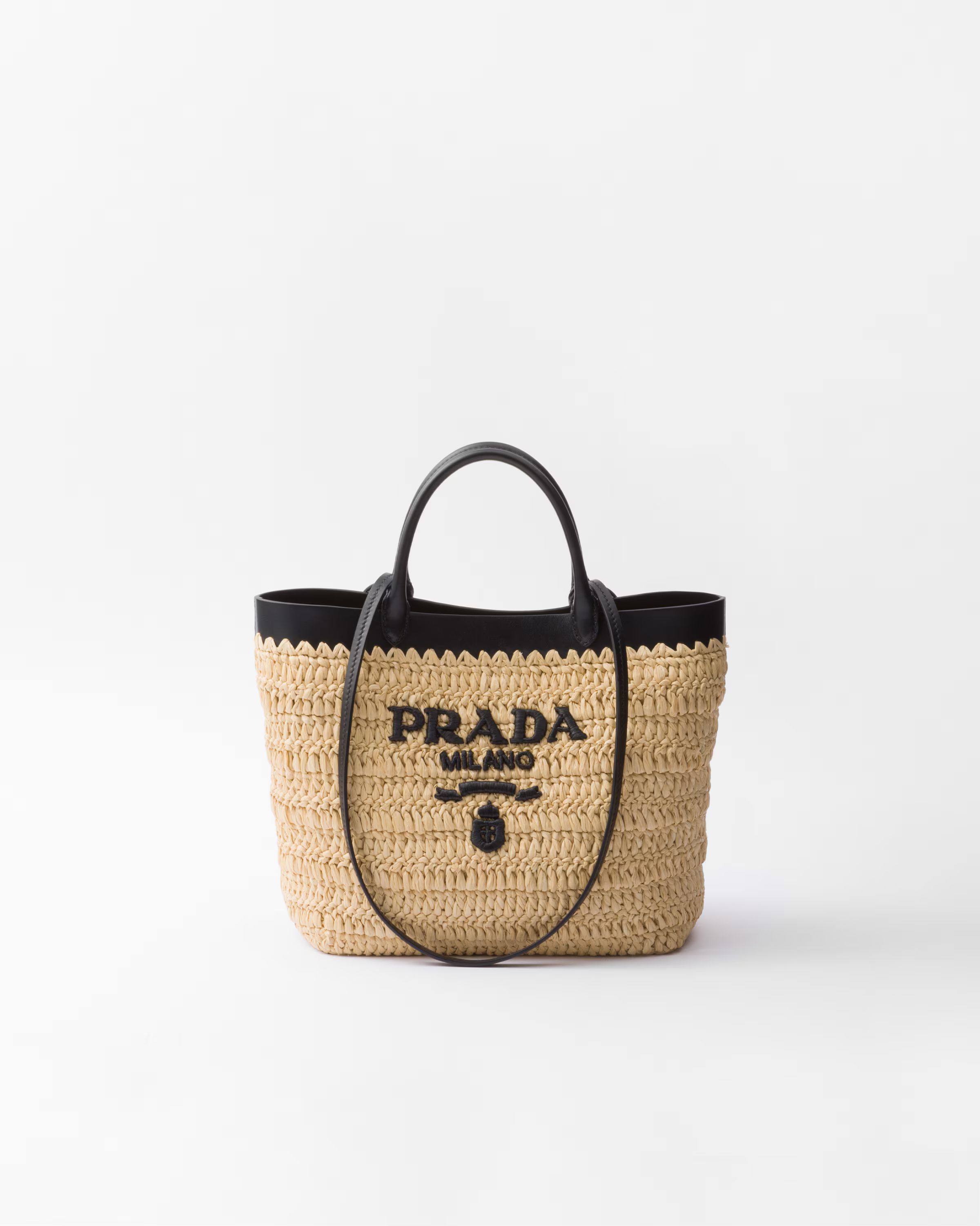 Small woven fabric and leather tote bag | Prada INT
