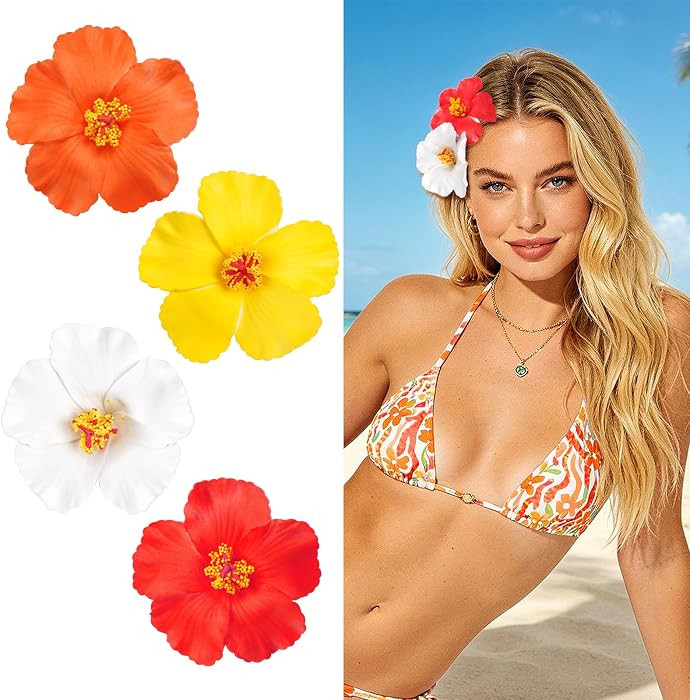4Pcs Hawaiian Flower Hair Clips for Women, Plumeria Hibiscus Hair Clip for Vacation Party Summer ... | Amazon (US)
