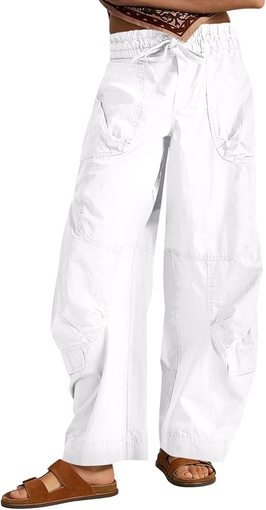 Aoysky Womens Baggy Barrel Wide Leg Pants Drawstring Elastic High Waisted Casual Loose Trousers P... | Amazon (US)