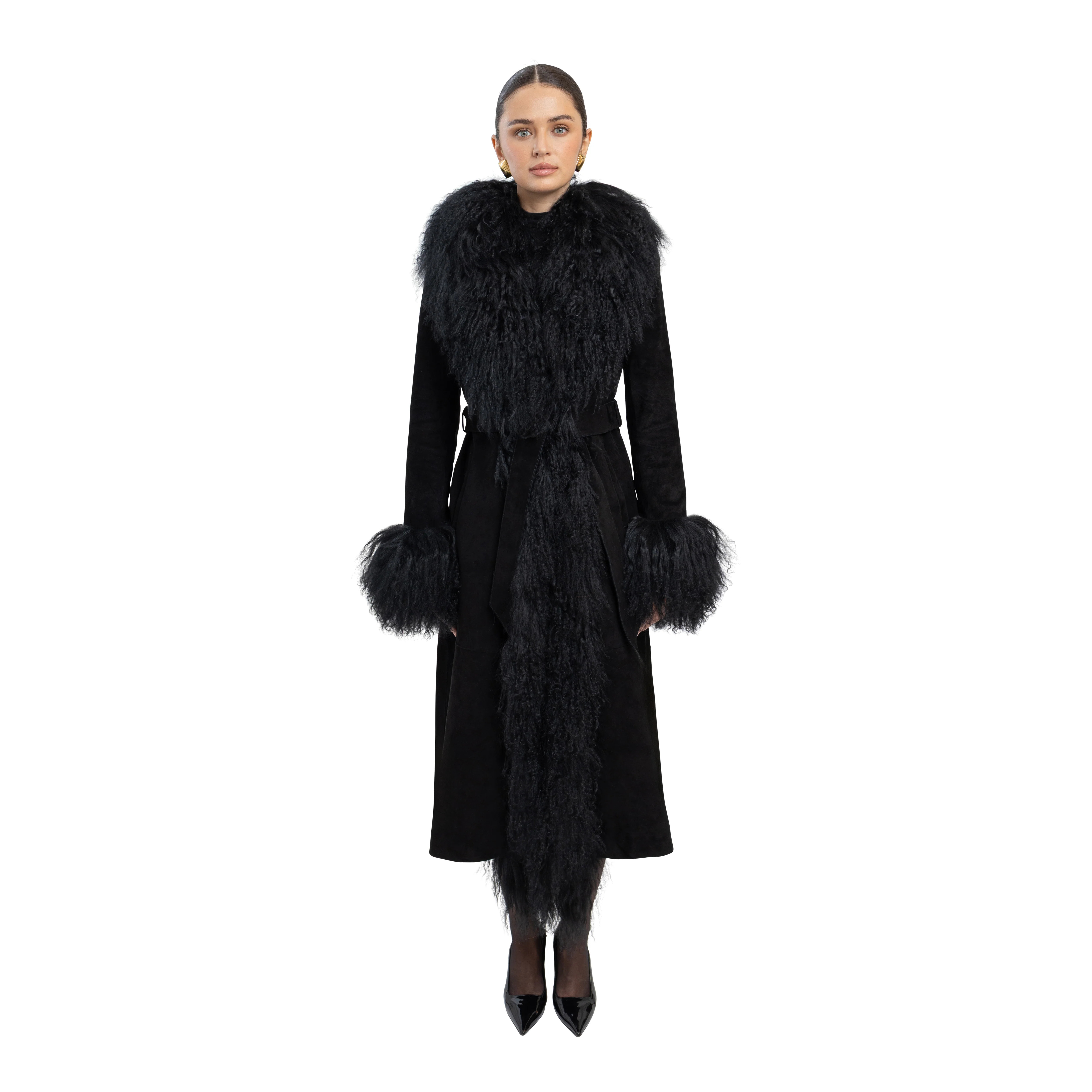 Inez Suede Shearling Maxi Coat | Susanna Chow