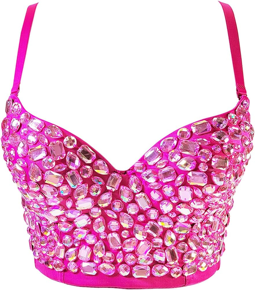 VEENDEO Women's Bustier Crop Top Corset Top Push up Rhinestone Diamond Bra Club Party Vest with D... | Amazon (US)