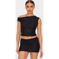 Black Distressed Asymmetric Top, Black | PrettyLittleThing UK