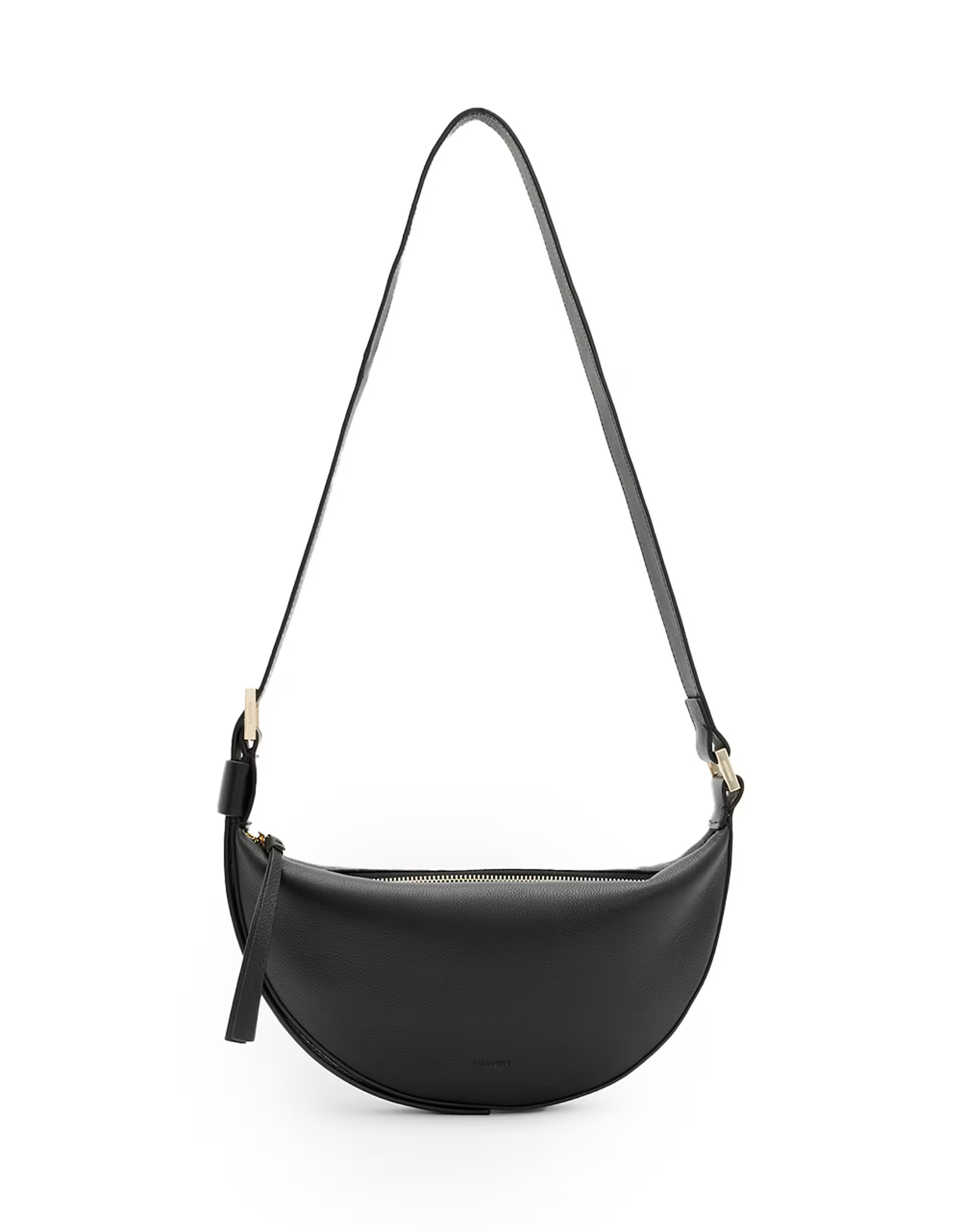 AllSaints Half Moon leather crossbody bag in black | ASOS (Global)
