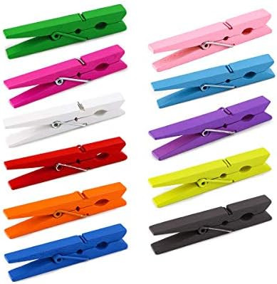 Faxco 60 Pcs 2.8'' Colored Wooden Clothespins, Photo Paper Peg Hang Pins, DIY Photo Clips | Amazon (US)