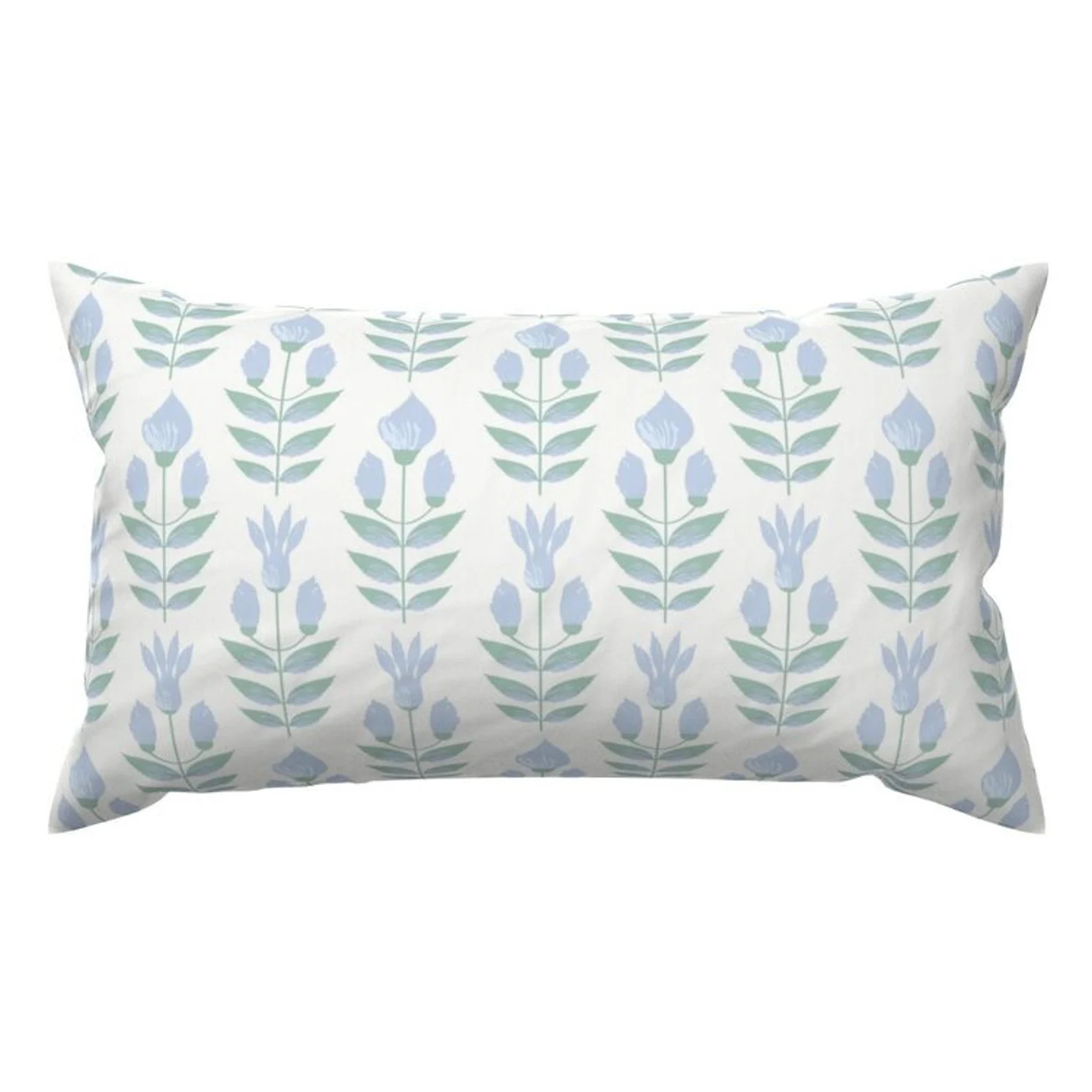 Tulip Waterscape Blue and Green Floral Block Print Pillow | Etsy | Etsy (US)