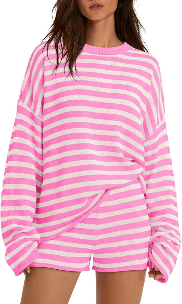 Yanekop Womens Striped Matching Lounge Sets Casual Cute Pajama Sets 2 Piece | Amazon (US)