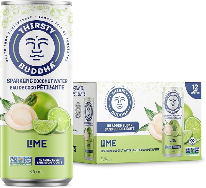 THIRSTY BUDDHA Sparkling Coconut Water with Lime, No Added Sugar, Pure Coco Drink, Natural Fruit ... | Amazon (CA)
