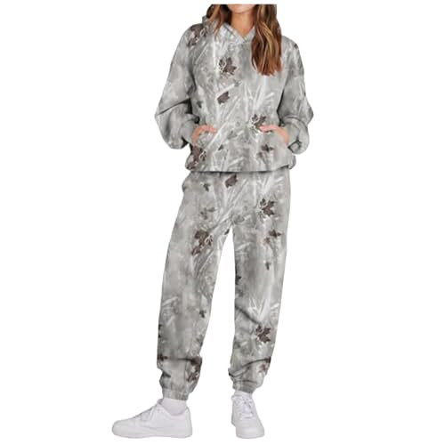Camo Sweatsuits for Women Set 2 Piece Camo Hoodies Maple Leaf Print Hoodie Oversized Sweatshirt Sweatpants Outfits | Amazon (US)