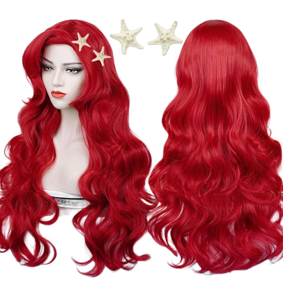 Red Curly Wig , Max Beauty Red Mermaid Cosplay Wigs for Woman with Starfish Hair Clips, Adult Lon... | Amazon (US)