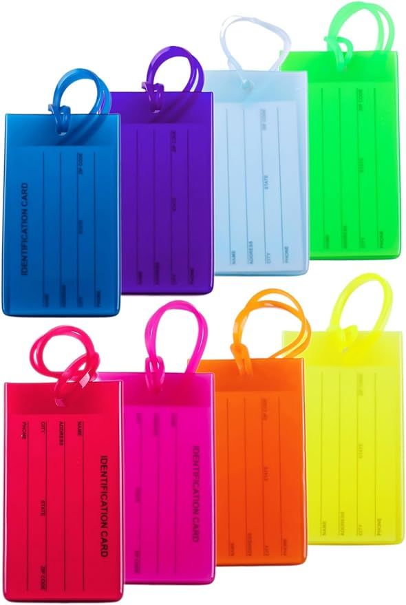 8 Packs Colorful Flexible Travel Luggage Tags for Baggage Bags/Suitcases - Name ID Labels Set for... | Amazon (US)