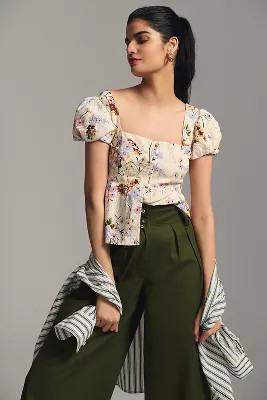 By Anthropologie Puff-Sleeve Peplum Top | Anthropologie (US)