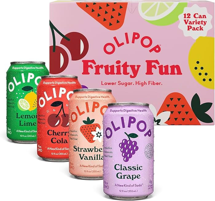 OLIPOP Prebiotic Soda Pop, Fruity Fun Variety, Pantry Pack Packed with Prebiotics, Fiber, and Bot... | Amazon (US)