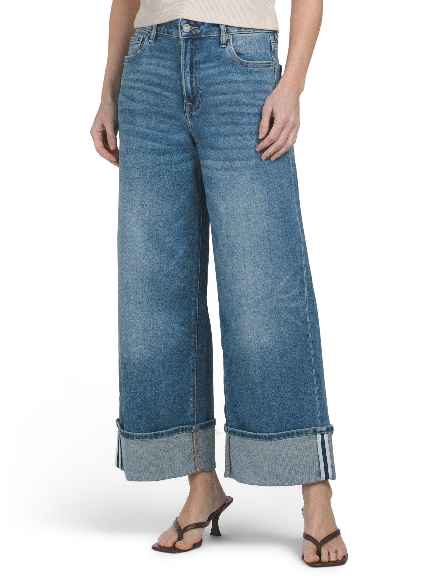 Cuffed Cropped Wide Leg Jeans | TJ Maxx