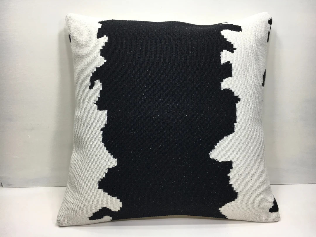 Turkish Kilim Pillow, 18x18 Kilim Pillow, Decortive Pillow, Striped Pillow, Black And White Pillo... | Etsy (US)