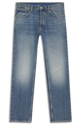 HUGO Blue regular-fit jeans in whiskered denim - Blue Men's Jeans size 29/32 | Hugo Boss (US)