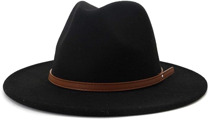 Lisianthus Womens Wide Brim Fedora Hat Felt Jazz Cap with Belt Buckle Décor | Amazon (US)