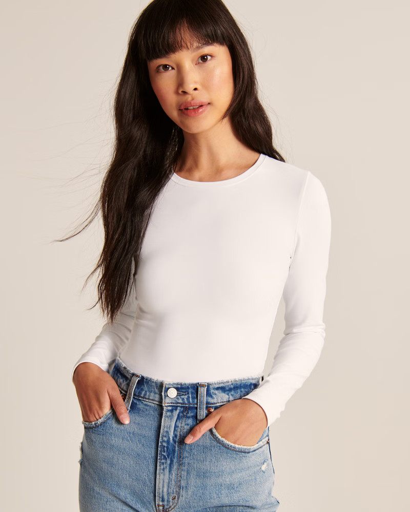 Essential Long-Sleeve Seamless Fabric Crewneck Bodysuit | Abercrombie & Fitch (US)