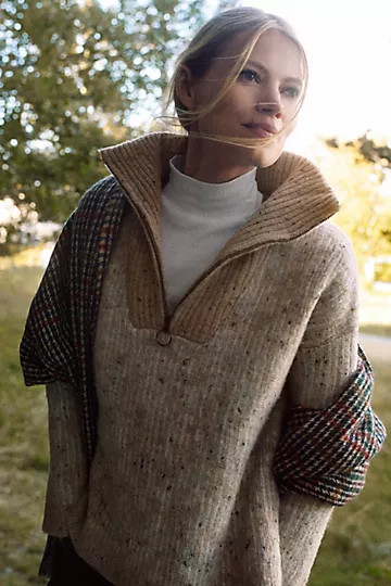 John + Jenn Heathered Quarter-Zip Sweater | Anthropologie (US)