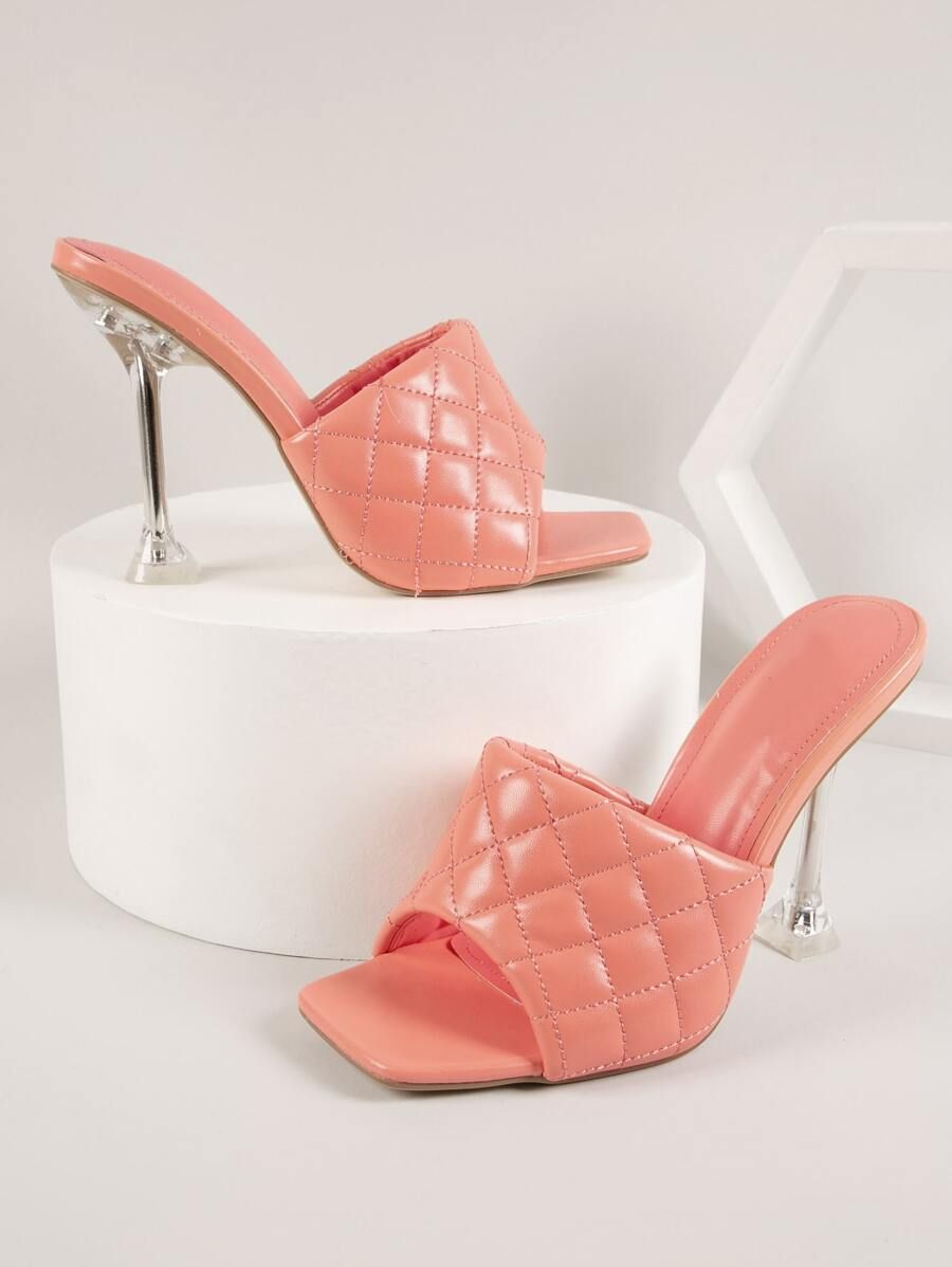 Quilted Faux Leather Open-Toe Lucite Heels | SHEIN