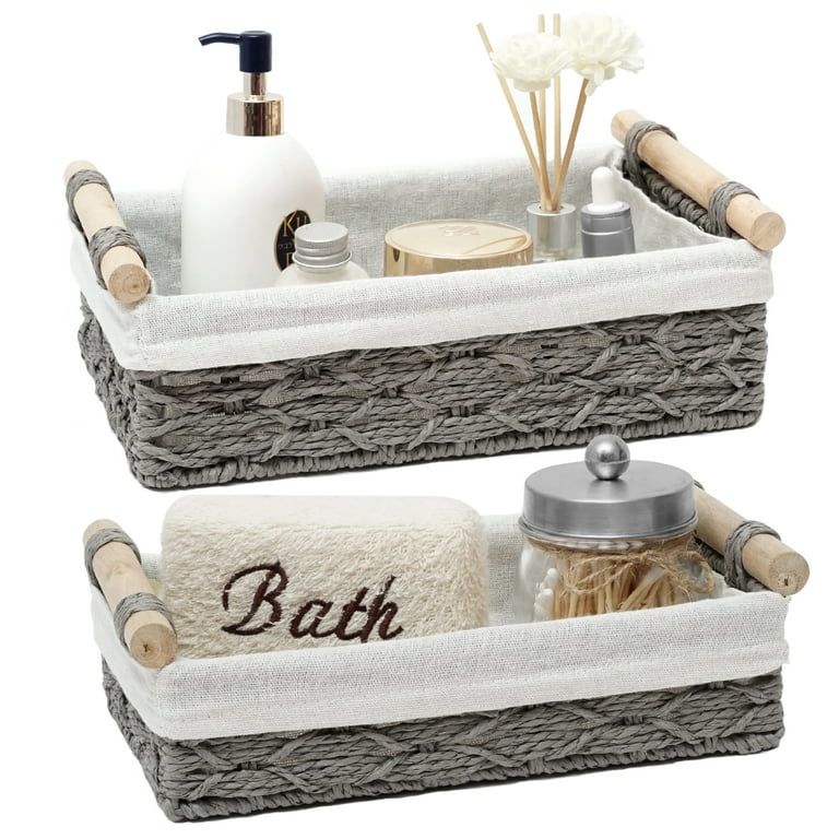 Round Paper Rope Storage Basket Wicker Baskets for Organizing with Handle Decorative Storage Bins... | Walmart (US)