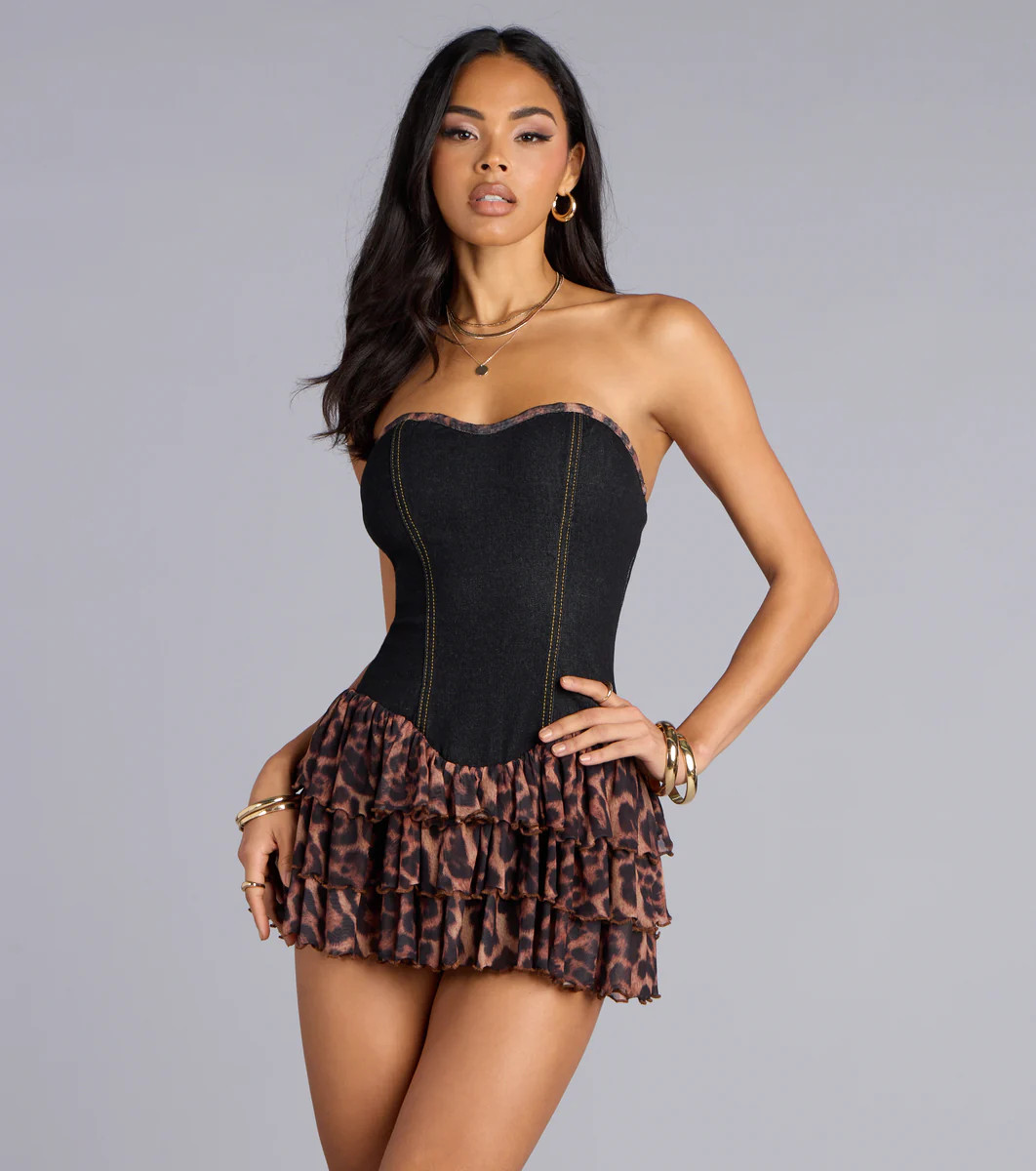 Wild Streak Denim Corset Romper | Windsor Stores