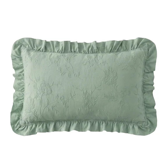The Pioneer Woman Green Decorative Lumbar Pillow, Matelassé Floral Crochet Ruffle | Walmart (US)