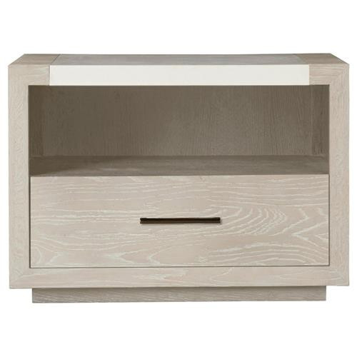Aaren Modern Classic White Stone Top Grey Wood Nightstand | Kathy Kuo Home