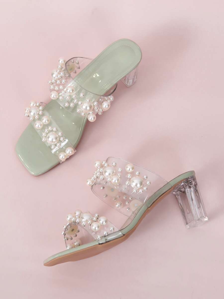 Clear Faux Pearl Decor Mule Sandals | SHEIN