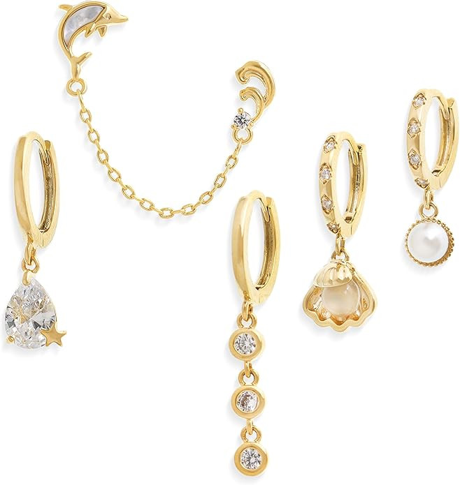 Gold Silver Small Hoop Stud Earrings Stack Set for Women, Dainty Rhinestone Drop Multiple Piercin... | Amazon (US)