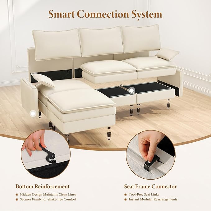 Vesgantti 142" U Shaped Sectional Couch, Comfy Cloud Modular Sectional Sofa with 2 Ottoman Deep S... | Amazon (US)