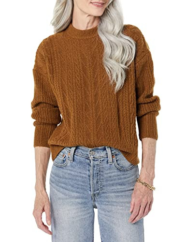 Amazon Essentials Women's Cable Knit Sweater, Soft-Touch Modern Crewneck, Dark Camel, Medium, Plus Size Available | Amazon (US)