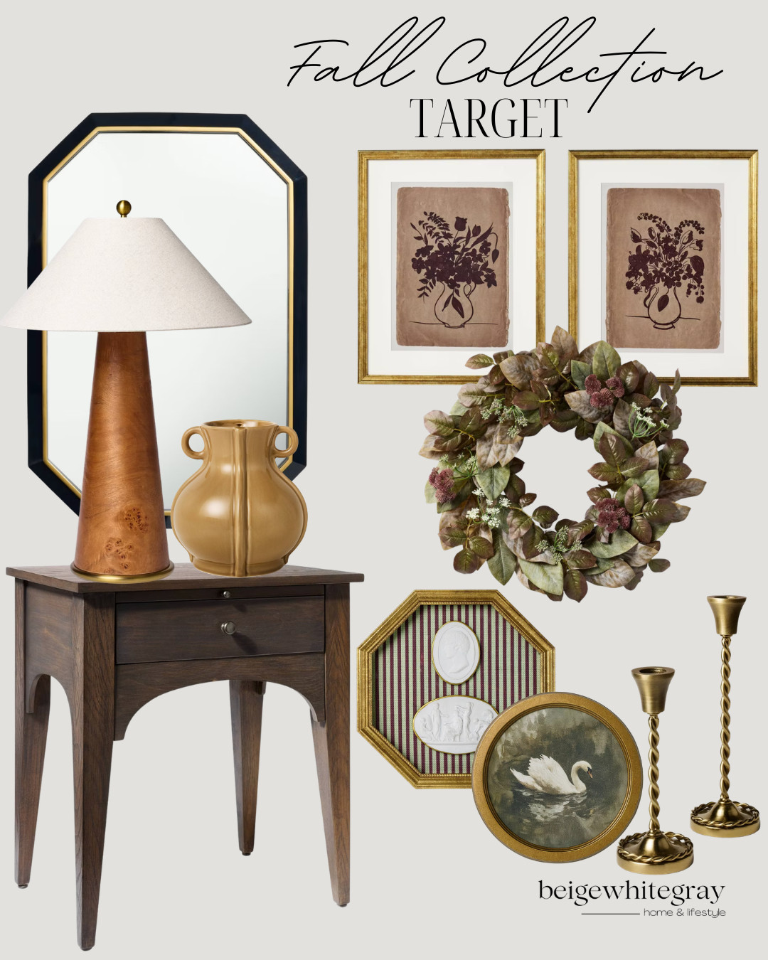 Target Fall Collection, target fall collection, vintage fall decor, brass candlesticks, moody floral wreath, framed vintage art, traditional home decor, wood side table, warm neutral decor, cozy corner styling, collected vintage look, classic home styling, fall mantle decor, antique inspired home, timeless decor finds, target home decor inspiration, layered cozy interiors, brass accents decor, old world inspired decor, cottage traditional style, fall home inspiration

#LTKSeasonal #LTKHome