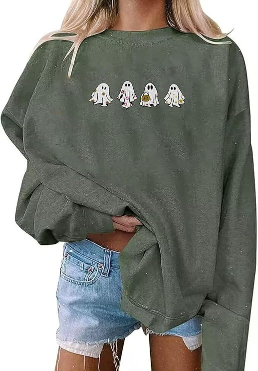 Fiscrat Halloween Spooky Season Oversized Sweatshirt Women Ghost Sweatshirt | Amazon (US)
