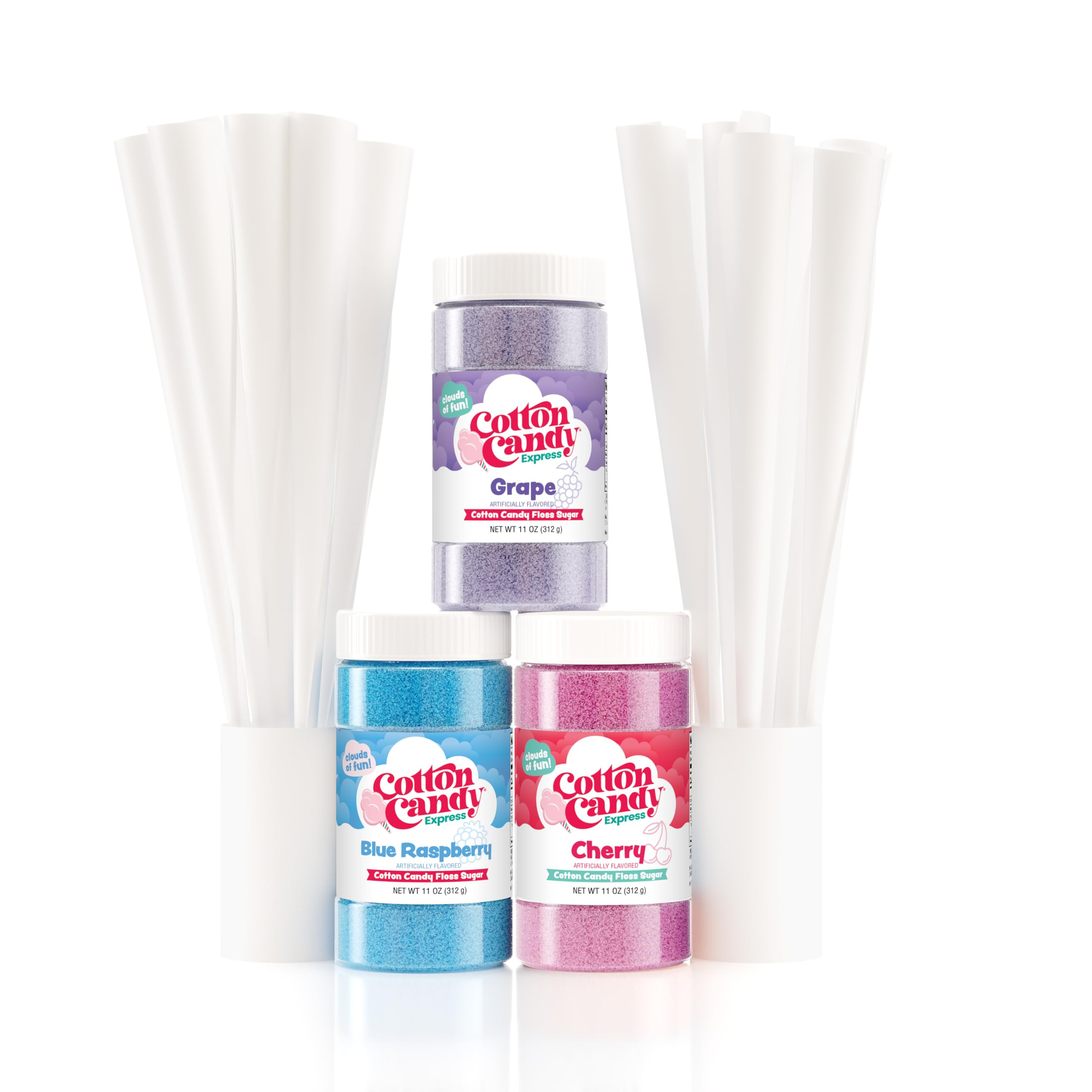 Cotton Candy Express Floss Sugar Variety Pack with 3 - 11oz Plastic Jars of Cherry, Blue Raspberr... | Amazon (US)