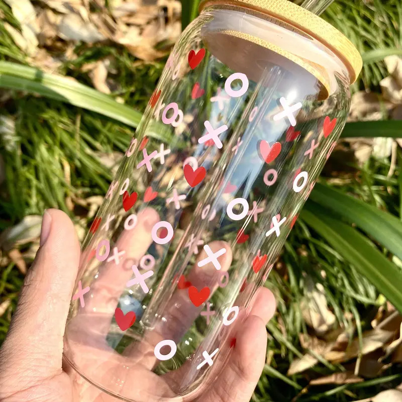 Xo Mini Hearts Drinking Glass With Lid And Straw Can Shaped - Temu | Temu Affiliate Program
