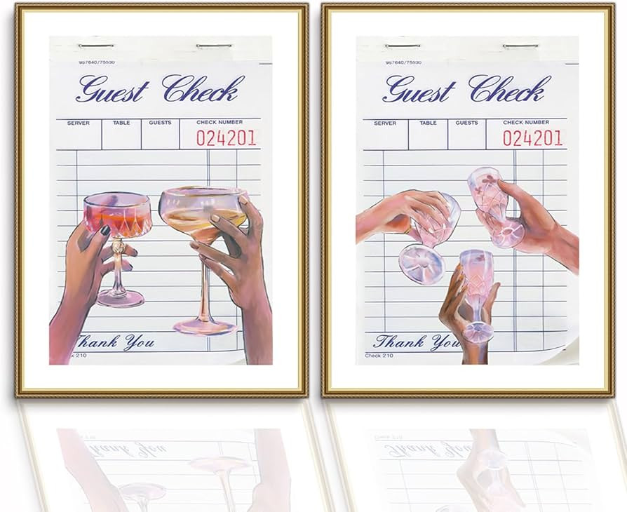 2 Pieces Guest Check Wall Art Retro Trendy Cocktail Poster Bar Cart Wall Decor Canvas Painting Co... | Amazon (US)