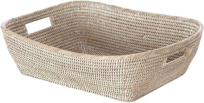 La Jolla Oblong Rattan Storage & Shelf Basket, White Wash | Amazon (US)