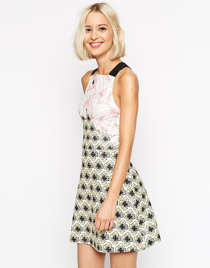 ASOS A Line Skater Dress in Texture in Large Floral Print - Multi | ASOS US