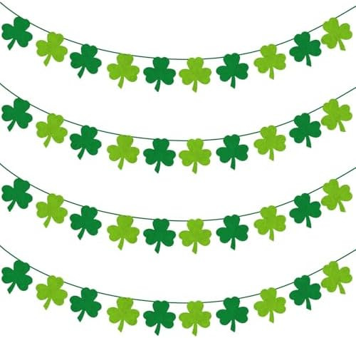 St Patricks Day Decorations 4 Pack Felt Shamrock Garland Banner Green Clover Hanging Decor Irish ... | Amazon (US)