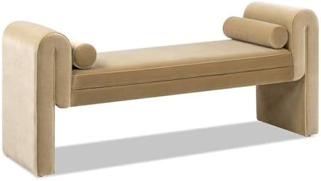 Mason 60.5" Arched Arm Bench with Bolster Pillows, Camel Brown Beige Performance Velvet | Amazon (US)