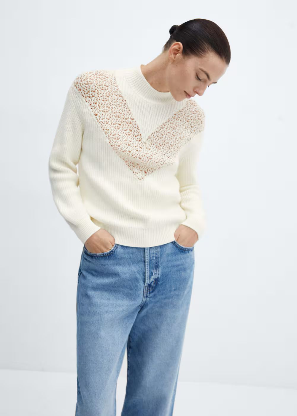 Knitted sweater with openwork details -  Women | Mango United Kingdom | MANGO (UK)