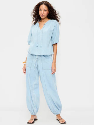Mid-Rise Pull-On Utility Harem Jeans | Old Navy (US)