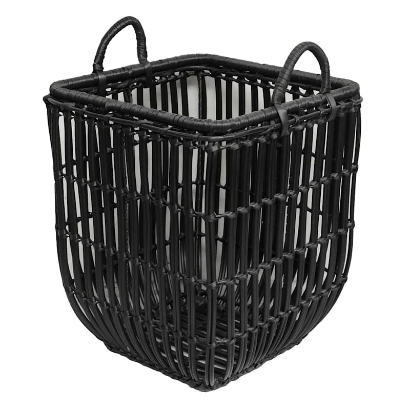 MD SQ BLK POLY RATTAN BSKT | At Home