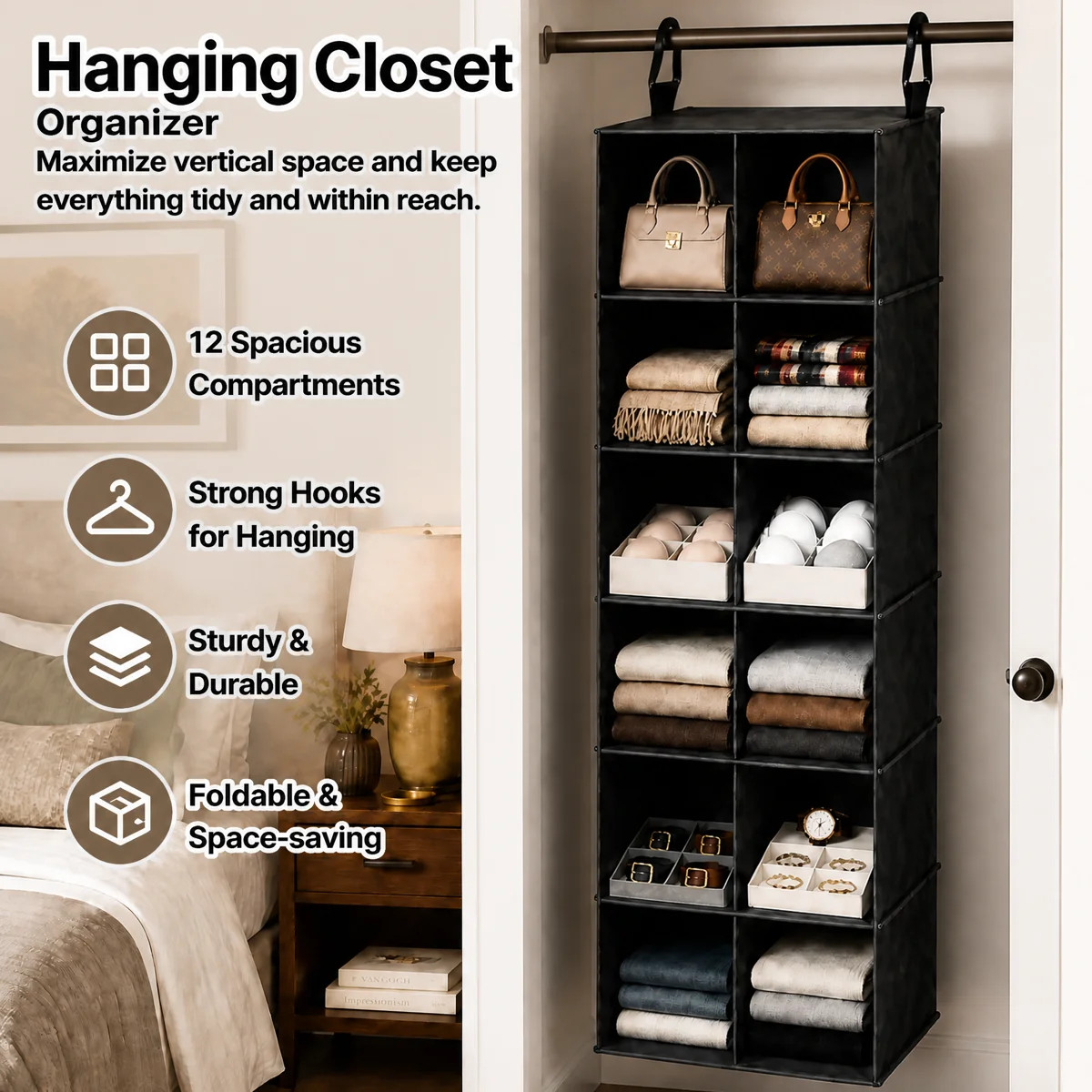 2 Pack Hanging Closet Organizer with Dividers, 24 Compartments Hanging Shoe Shelves for Closet, W... | Wayfair North America