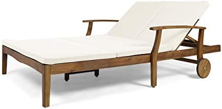 Great Deal Furniture Samantha Double Chaise Lounge for Yard and Patio, Acacia Wood Frame, Teak Fi... | Amazon (US)