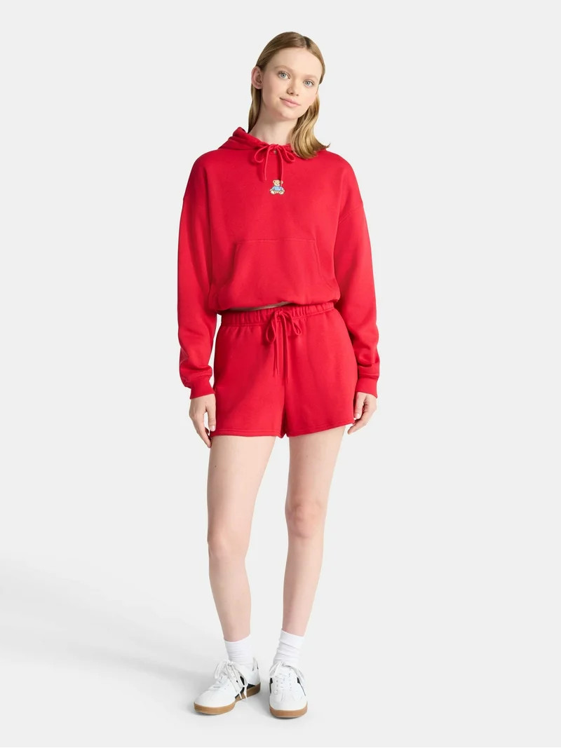 No Boundaries Bubble-Hem Hoodie and Drawstring Shorts Set, 2-Piece, Women’s | Walmart (US)