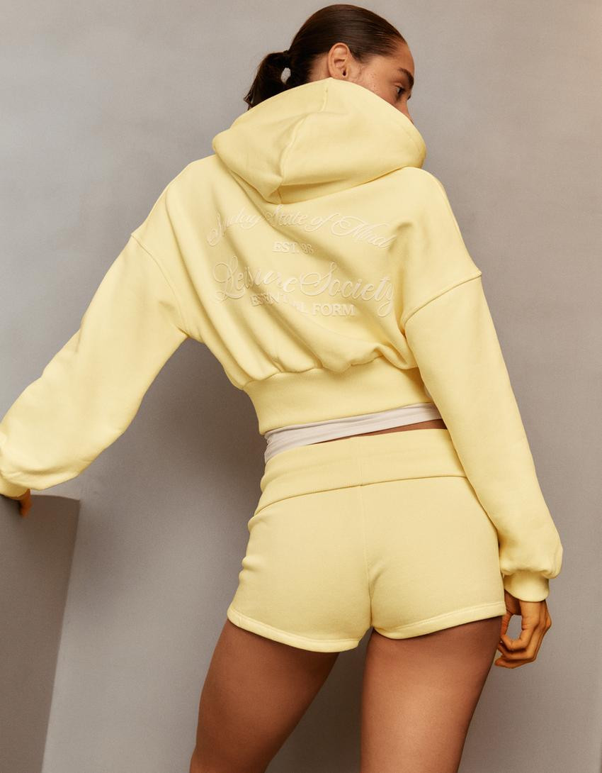 Plush Bermuda shorts with turn-up waist - Women | Bershka UK