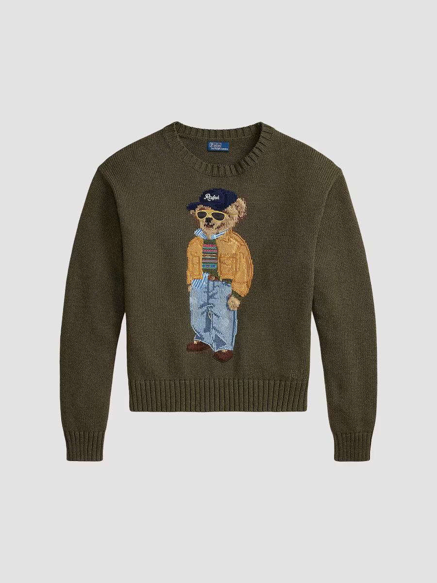 Polo Ralph Lauren Women's Polo Bear Cotton Crewneck Sweater - Marled Olive - Size Medium | Saks Fifth Avenue