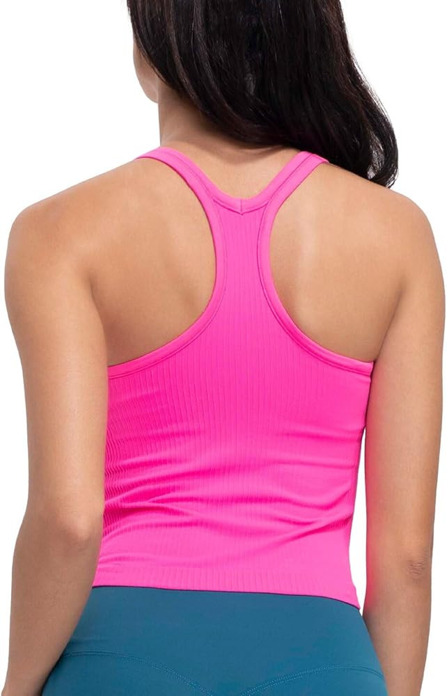 Excwudy Seamless Ribbed Workout Racerback Tank Tops with Built in Bra for Women | Amazon (US)
