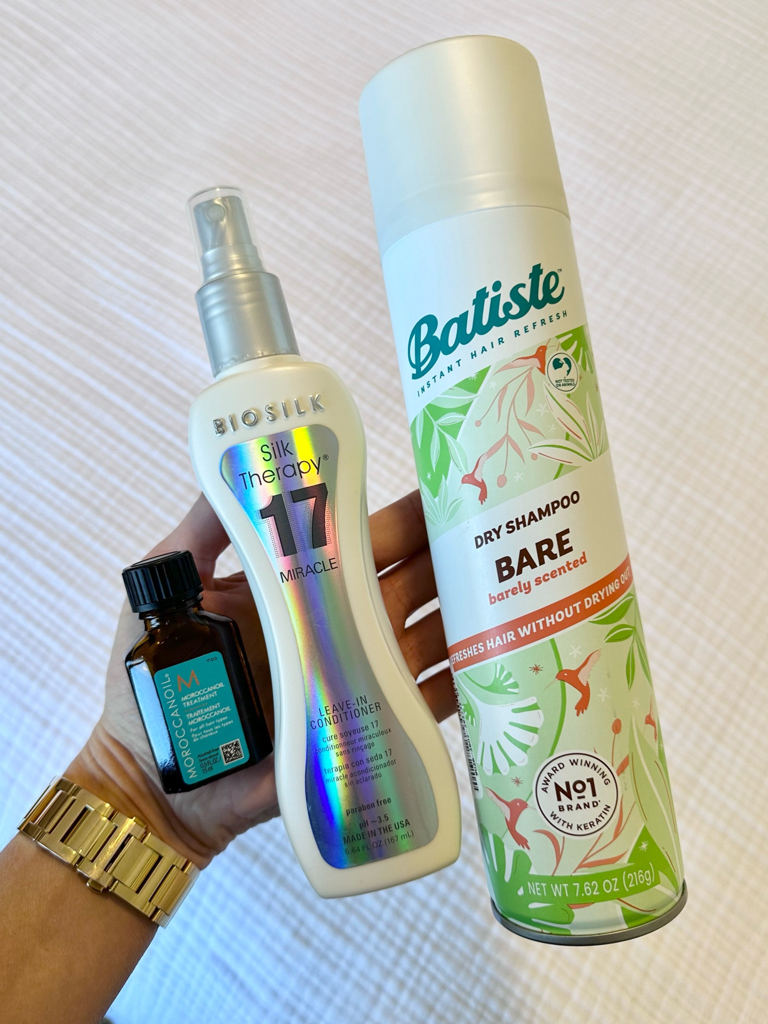 Tried and true hair care favorites! I’ve been using this leave in conditioner for probably 8+ years. It immediately detangles and leaves hair feeling super soft! Linked some other favorites as well. 

Hair oil 
Moroccan oil
Dry shampoo
Beauty products 
Hair brush
Hairspray 
K18 bond building treatment 

#LTKMostLoved #LTKBeauty #LTKFindsUnder50
